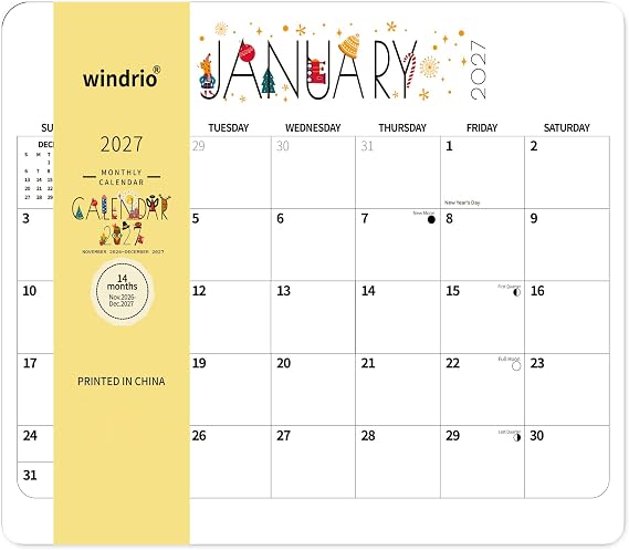 2026-2027 Magnetic Calendar for Refrigerator 14 Month 13 x 11.4 Inch from November 2026 to December 2027, Fridge Wall Monthly Magnet Calendar Planner, Season and Holidays Decor for Home Easy Organizing