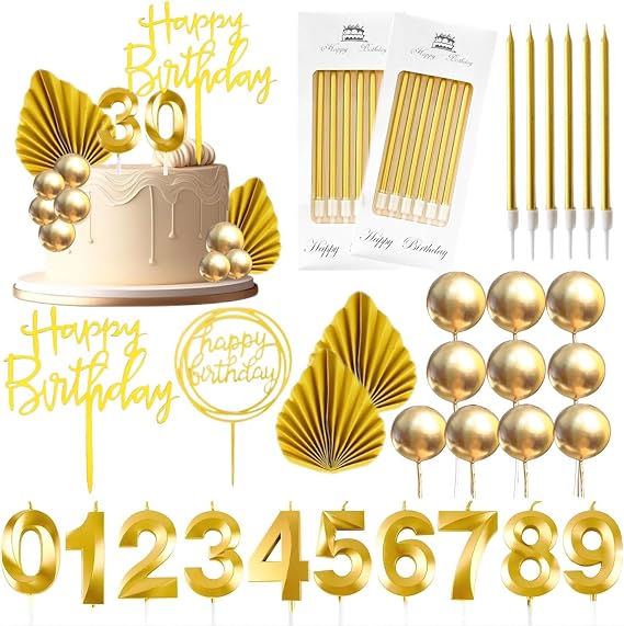 Gold Birthday Candles, Tyotrbs Happy Birthday Candle For Cake birthday candles Numbers Birthday Candles DIY Cake Decor for Men Women Wedding Anniversary
