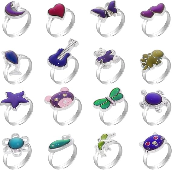 SUMERSHA 16Pcs Mood Rings Adjustable Color Changing Rings for Women Birthday Party Favors Halloween Costume Props