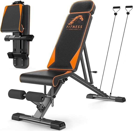 Dskeuzeew Adjustable Weight Bench, 880LBS/400KG Stable Strength Training Bench with Resistance Bands, Fast Folding Multi-Functional Incline/Decline Gym Bench for Home