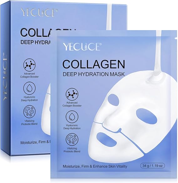 6pc Bio Deep Collagen Mask, Deep Collagen Overnight Mask, Bio Collagen Deep Hydrating Firming Overnight, Intense Hydration, Reduce Fine Lines & Elasticity Improvement, Anti Aging