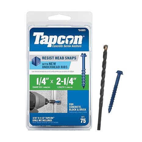 Tapcon 1/4 x 2-1/4" Hex Head Blue ClimasealTM Concrete Screws, 75 PCS
