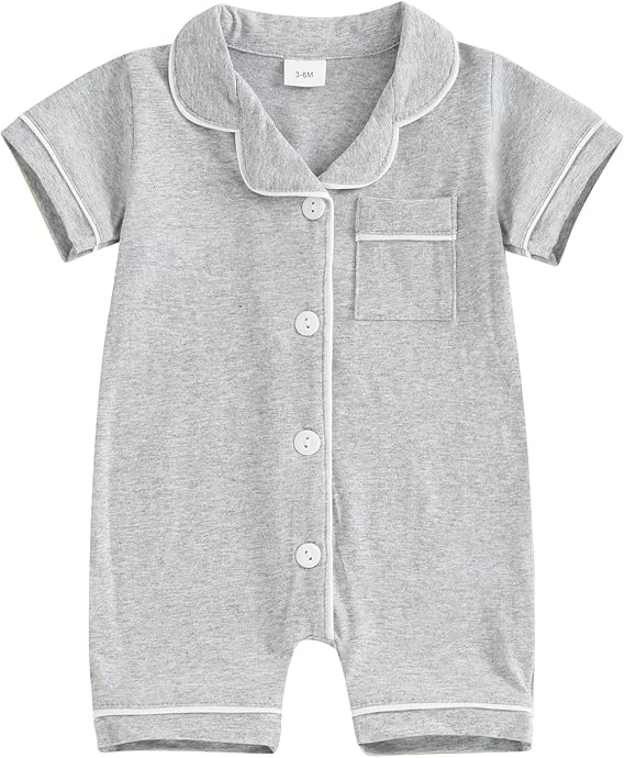 Baby Boy Girl Pajamas Romper Cute Short Sleeve Button Down Jumpsuit Sleepwear Infant Sleepers