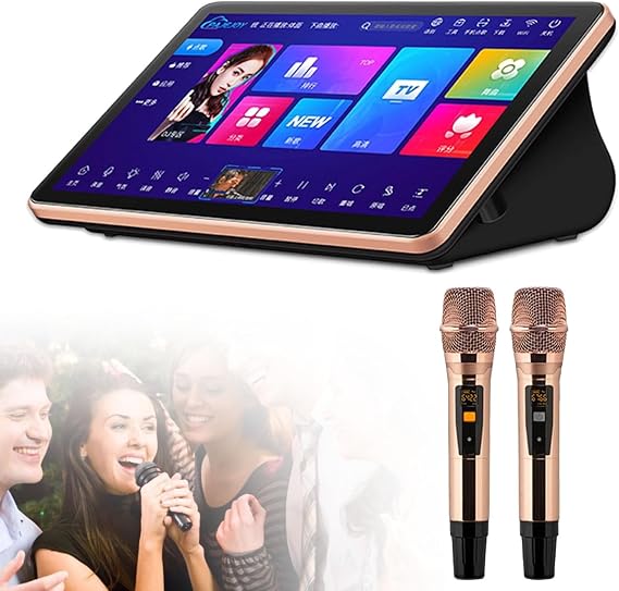 Touch Screen Karaoke Machine with Wireless Microphone, AI Voice Control, Multi-Language Support for Home Entertainment