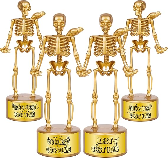 Halloween Trophy 4 Pack Best Costume Skeleton Trophies, Halloween Skeleton Funny Trophy Plastic Tropies for Contest Awards, Halloween Party Prizes for Adults Party Supplies