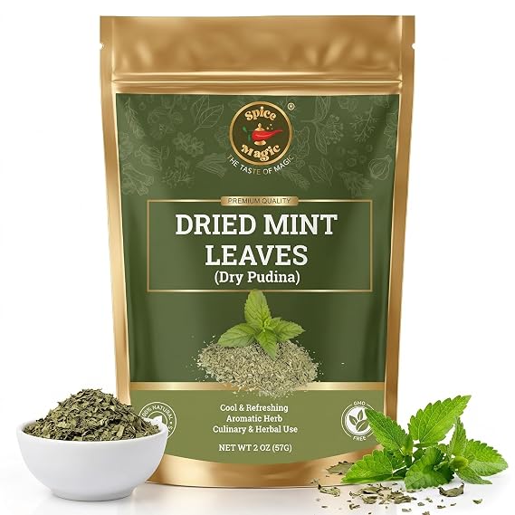 Spice Magic Dried Mint Leaves (Peppermint) 2oz (57g) Cut & Sifted | All-Natural Herb | Perfect for Teas, Salads, Sauces & Middle Eastern Dishes | 100% Natural, Vegan, Non-GMO I No Stems