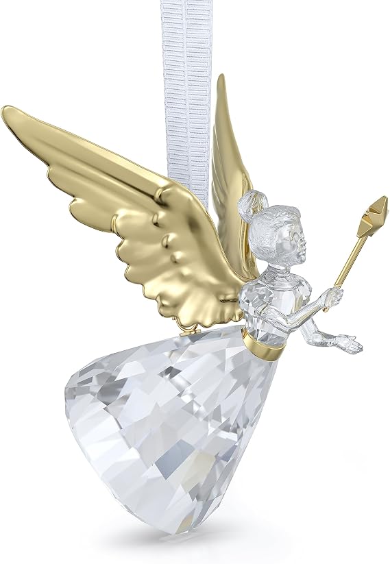 Swarovski Holiday Magic Angel Ornament, Clear Crystals and Gold-Tone Finished Accents, Hanging Decoration, Part of the Swarovski Holiday Magic Collection