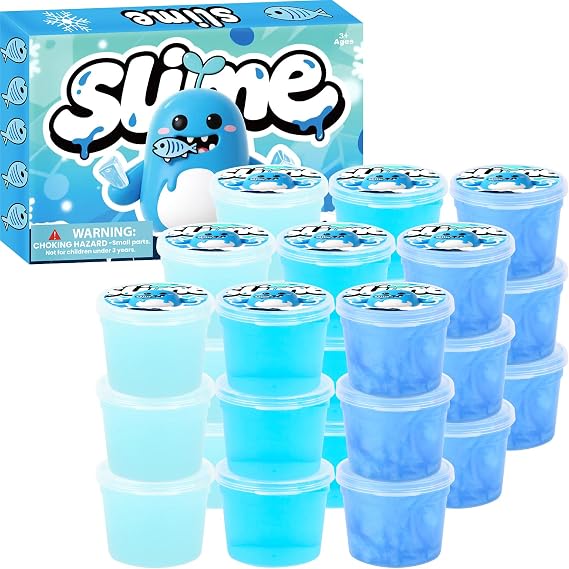24 Pack Blue Slimes, Party Favors Kit, Mini Glow in The Dark Galaxy Bulk Slime, Stretchy Stress Relief for Kids, Soft Putty DIY Toy, Girls and Boys Classroom Supplies, Birthday, Goodie Bag Stuffers