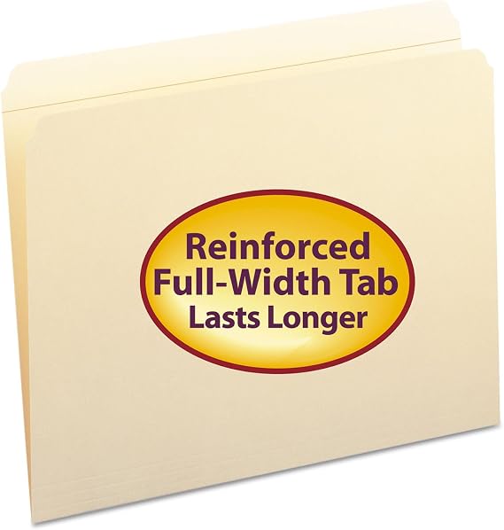 Smead File Folder, Reinforced Straight-Cut Tab (Not Undercut), Letter Size, Manila, 100 per Box (10310)