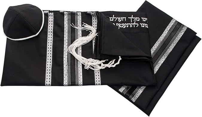 Personalized Handmade Black Tallit Prayer Shawl for Men, Bar Mitzvah Tallis for boy, Tzitzit from Israel