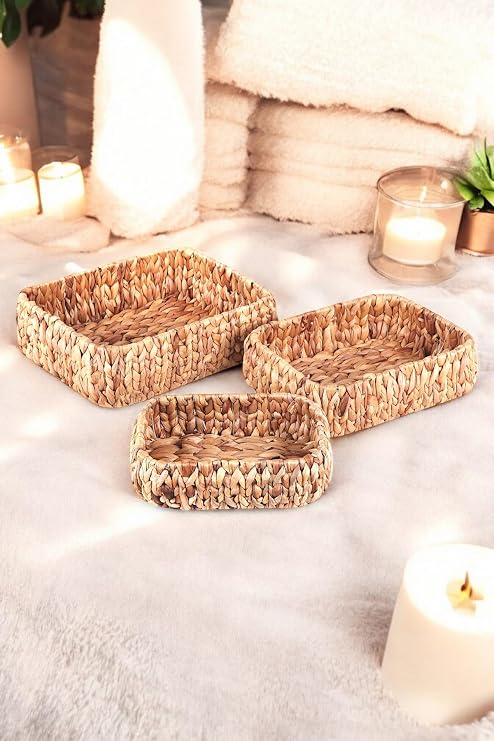 Deconox Natural Handmade, Square Curved Organizer 3-Piece Wire Mesh Basket - 32cm-28cm-24cm 3 Size Set