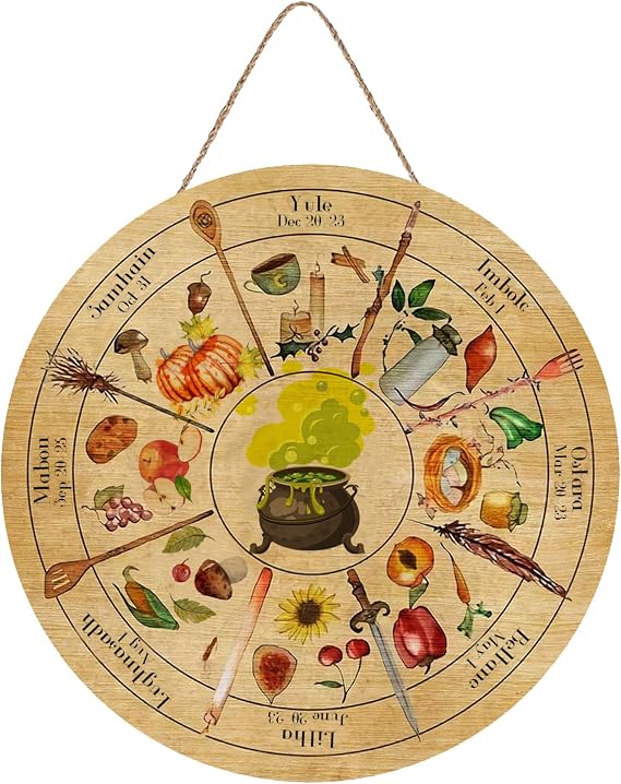 Aowotu Wheel Of The Year Wood Sign 12", Sabbats Pagan Witch Sign, Wiccan Holidays, Wicca Calendar, Yule Altar, Celestial Sign(type1)
