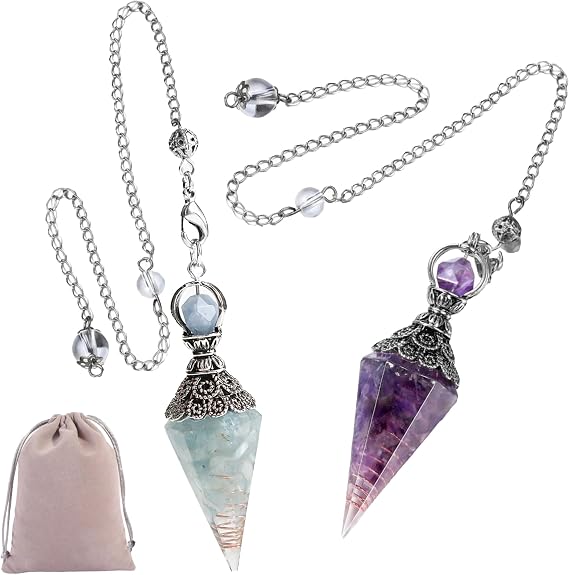 2PCS Pendulum Crystal, Amethyst and Aquamarine Crystal with Bag