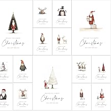 30 Eco Friendly Whimsical Illustrated Christmas Cards 2025 with Recycled Red Envelopes
