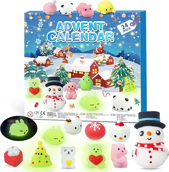 Mochi Advent Calendar 2026, Luminous 24 Days of Christmas Countdown Calendar, 24 Pcs Squishies Fidget Advent Calendar Christmas Gift Ideas for Kids
