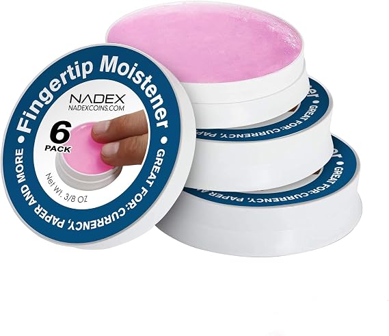 Nadex 6 Pack Fingertip Moistener Pads - Non-Slip Counting Cash Bills Separating Documents - Finger Moisturizer Non-Toxic Greaseless Odorless Pad for Office/Home