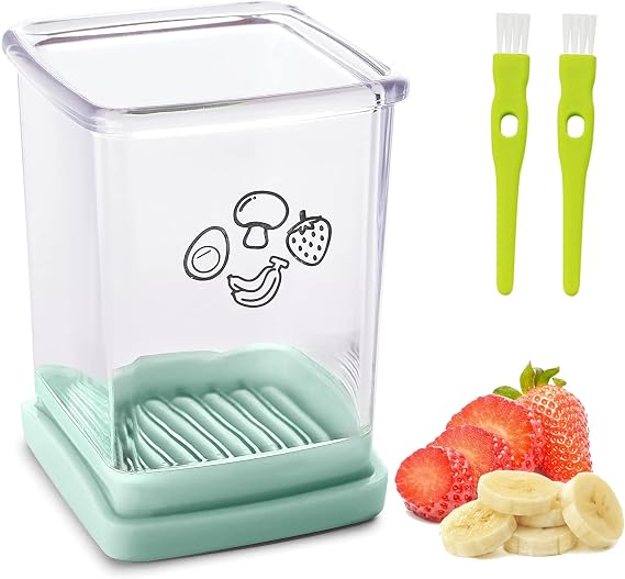 Cup Slicer, Stainless Steel Strawberry & Banana Slicer, Speed Fruit Cutter with Push Plate, Quickly Making Salad, Must Have Kitchen Gadget (Cyan)