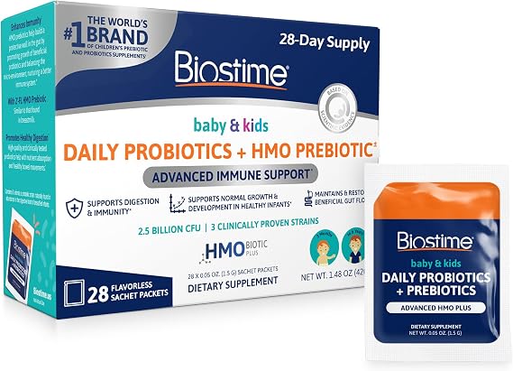 Biostime Baby Probiotic for Kids with HMO & Prebiotic Fiber | Immune Support | Constipation Relief and Digestion Support Probiotics for Kids, Toddlers and Infants - 28 Powder Packets