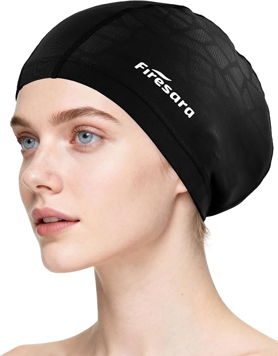Firesara Fabric Swim Cap, Soft Stretch Swimming Hat for Long Hair & Short Hair