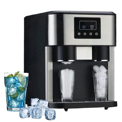 Electric Ice Maker - Ice Crusher Machine Produces 16 Ice Cubes in 9 Minutes, 15 KG Daily Capacity, 2 Ice Sizes, Ideal for Home, Kitchen, Office, Bar - Water Dispenser for Iced Drinks