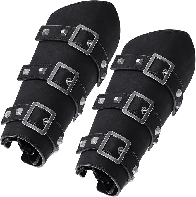 Pistha 1 Pair Medieval Arm Gauntlet Leather Bracers Arm Guards Wristband | Unisex Medieval Leather Arm Gauntlet Bracers with Buckle Halloween Cosplay Costume Accessory for Theme Activities