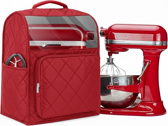 Stand Mixer Cover Compatible with KitchenAid 6/7/8 Quart Bowl Lift Mixers, Washable Appliance Dust Cover with Multi Pockets for Kitchen Aid Accessories and Attachments, Red