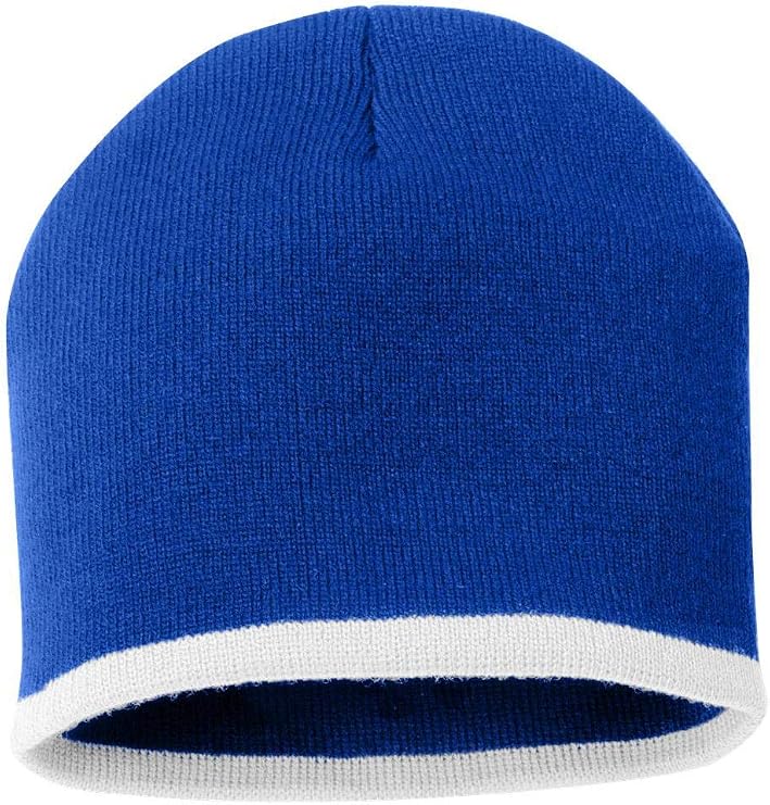 Sportsman 8" Bottom-Striped Knit Beanie One Size Royal/White
