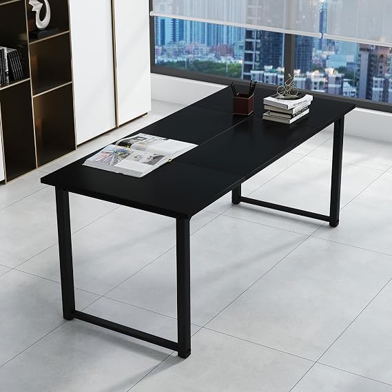 Bonzy Home 6FT Conference Table, 71" L x 32" W x 30" H Long Rectangle Meeting Table, Modern Seminar Table with Super Sturdy Metal Frame for Office, Black