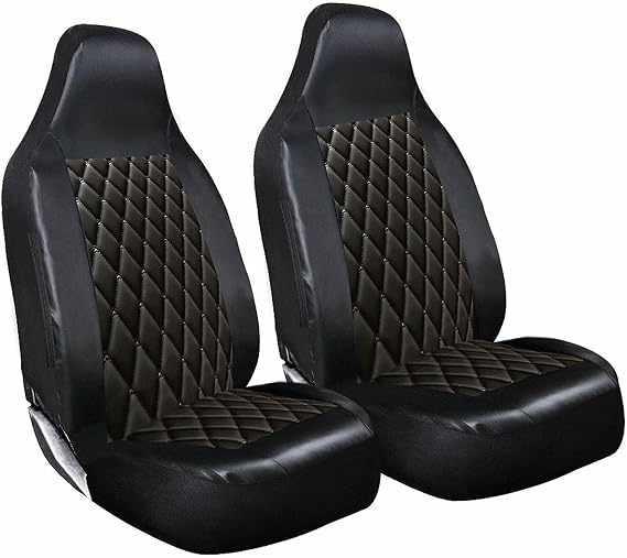 rhinos autostyling FOR Honda Jazz 2011-2015 - Premium Luxury Car Seat Covers - Black Quilted Diamond Leather - 2 x Fronts