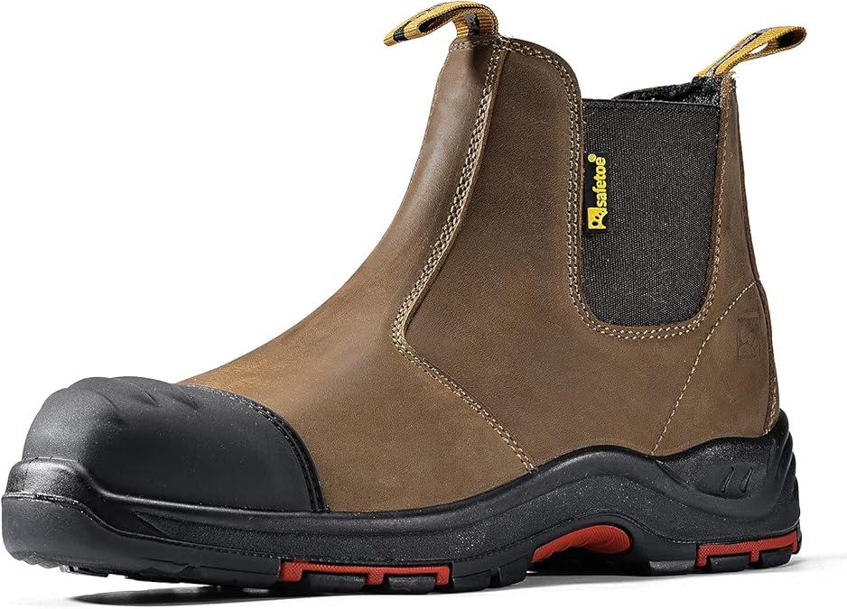 Mens Work Boots Steel Toe Chelsea Safety Boots Cow Leather Waterproof Lightweight Working Shoes
