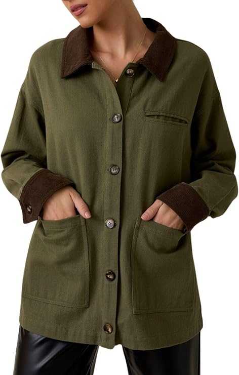 Joiemont Womens Button Down Barn Jacket Long Sleeve Rustic Retreat Jacket Canvas Jacket Coat