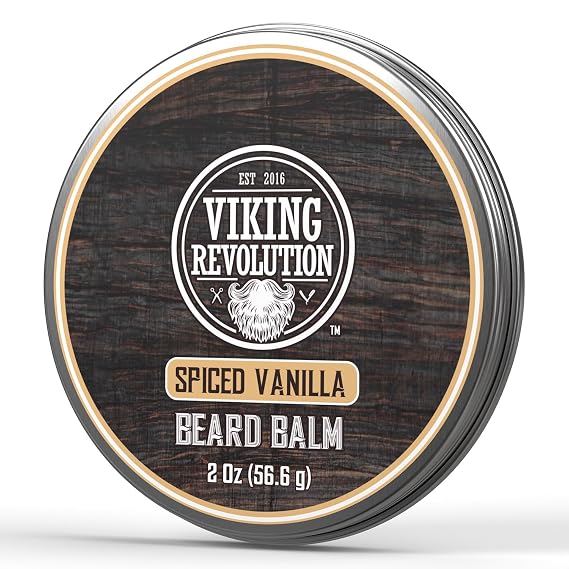 Viking Revolution Beard Balm - Spiced Vanilla - 2 oz | Premium Conditioning Cream Base - Infused with Argan Oil to Soften Hair - Delivers a Warm, Masculine Spiced Vanilla Scent