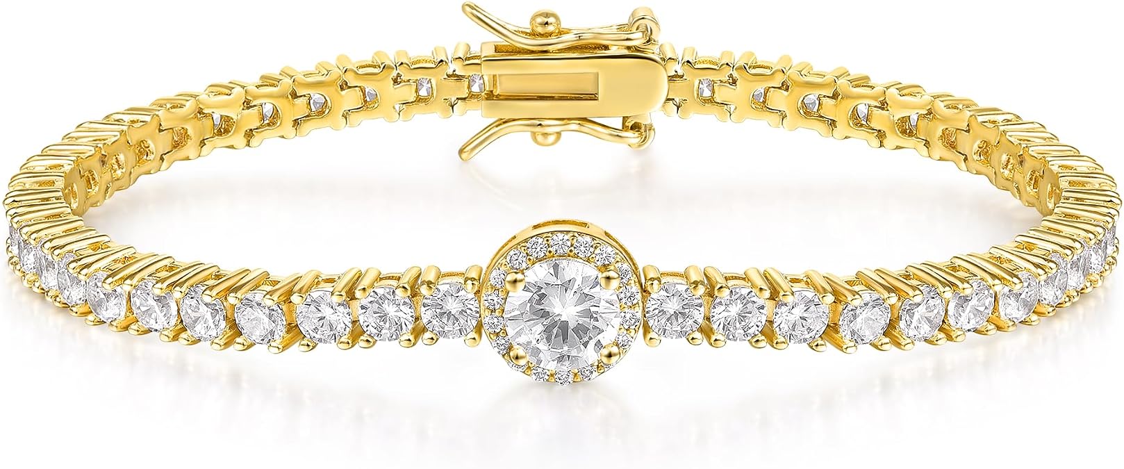 Gemsme 18K Gold Plated 3.0mm Bracelet Classic Hypoallergenic Cubic Zirconia Tennis Bracelet for Women 6.5-8.5 Inch