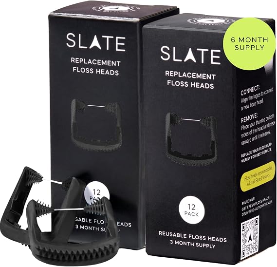 Slate Flosser Refills, Black Smooth PFAS-Free Floss Heads, 6 Month Supply