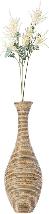 38-inch Tall Artificial Rattan Floor Vase in Elegant Beige - Statement Piece for Living Room Decor, Entryway, or Hallway - Versatile Home Accent for Dried or Silk Floral Arrangements