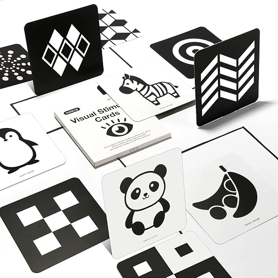 beiens Newborn Essentials Baby Sensory Toys Cards, Black and White Brain Development Toys, Visual Stimulation Learning Activity Cards for 0-12 Months, 40 Pages 5.5'' x 5.5'' Baby Gifts