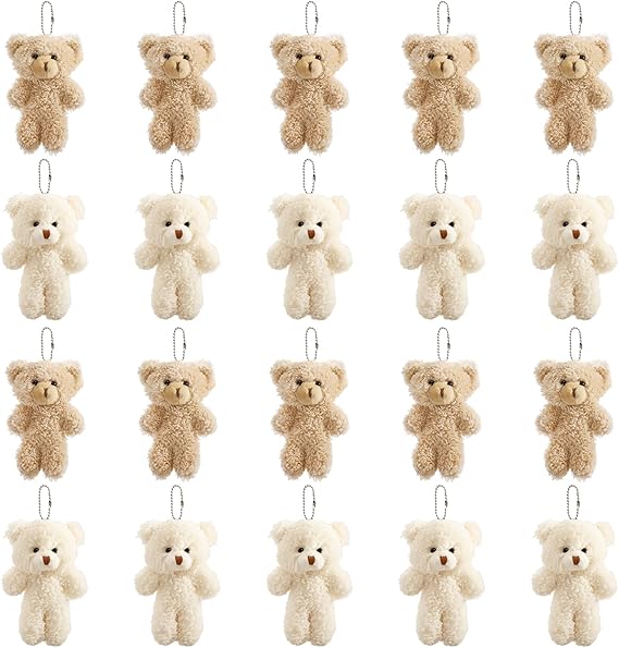 TOPZEA 20 Pack Mini Stuffed Plush Bears, 4.7 Inch Small White & Brown Soft Bear Tiny Keychain Animal Ornament Bulk for Birthday, Valentine's Day, Graduation Gift, Party Favor, DIY Crafts