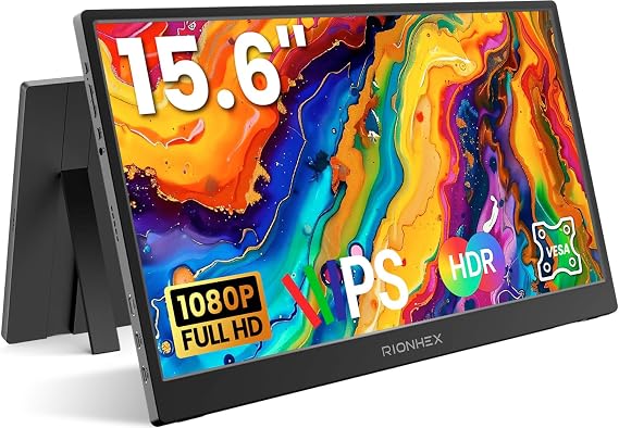 Portable Monitor, 15.6 inch 1080P USB-C HDMI Travel Monitor Built-in Stand VESA, External Screen for Laptop, PC, Mac, PS, Xbox, Swich IPS HDR Ultra-Thin