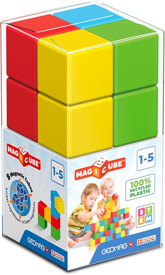 Geomag Magicube 8pcs Magnetic Blocks - Magnetic Building Blocks for Toddlers 1-3, Montessori Toys for 1+ Year Old, Autism Sensory Product, Magnets for Kids