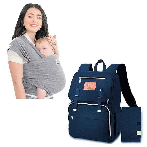 KeaBabies Baby Wrap Carrier and Diaper Bag Backpack - All in 1 Original Breathable and Lightweight Sling, Waterproof Multi Function Travel Bags, Hands Free Carrier