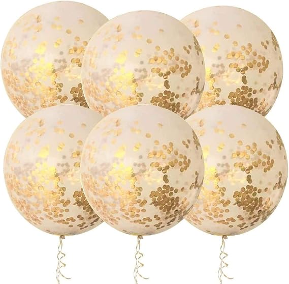 36 Inch Jumbo Giant Confetti Balloons, Clear balloons with Gold Confetti (Premium Helium Quality) Pkg/6,Latex Glitter Balloons for Birthday Wedding Photo Shoot Festival Christmas Event Decorations ...
