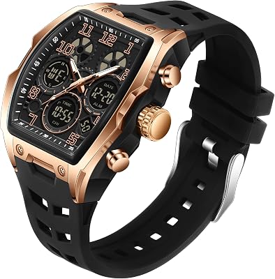 Mens Watches for Men Unique Rectangle Watches Military Digital Analog Sports Outdoor Watch White Wristwatch with Alarm,Stopwatch,Countdown,Hourly Chime,Luminous and Waterproof Multi-Function Watch