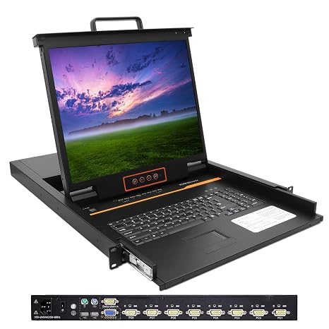1U Rack Mount KVM Console Built-in 8 Port VGA KVM Switch 19" LCD