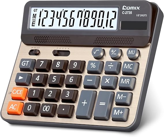 Comix Desktop Calculator, 12 Digits Large Button Desk Calculator, Gold