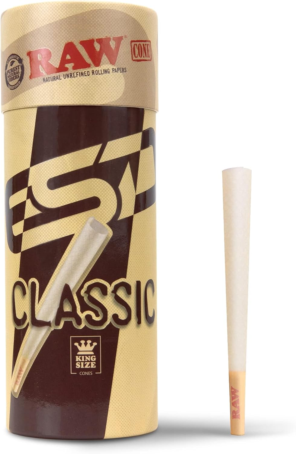 RAW Cones Classic King Size | 50 Pack | Natural Pre Rolled Rolling Paper with Tips & Packing Tubes Included