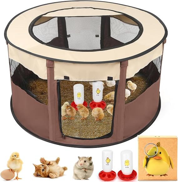 Chicken Brooder Box for Chick Starter Kit - 2026 Upgrade XL (Extra Large) Double Door Chick Brooder Pen//Holds Up to 20 Baby Chicks, Ducklings, Quail(Coffee Color)
