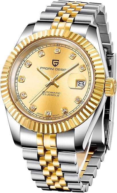 Pagani Design Luxury Automatic Watches for Men, 40mm Business Wristwatch, NH35 Movement, Self-Winding Mechanical, Stainless Steel, 100m Waterproof, Sapphire Glass, Date
