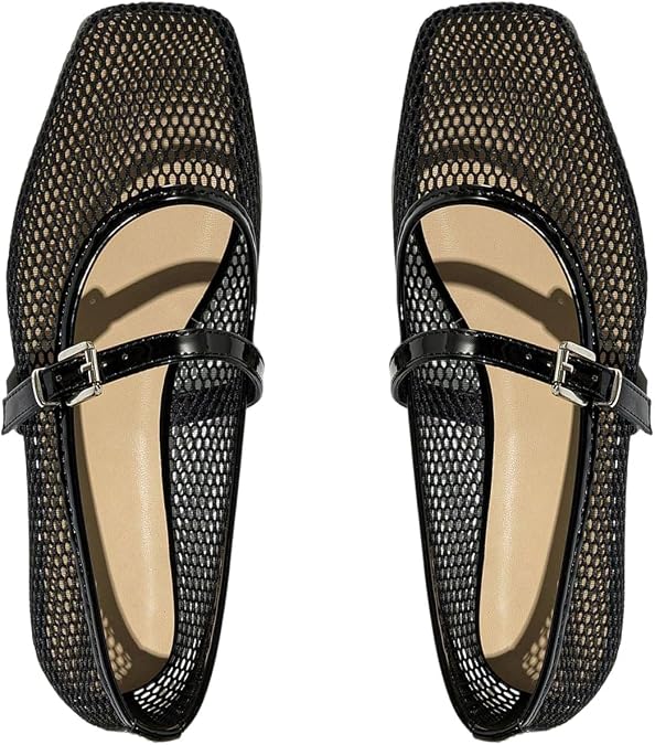 MakeMeChic Women's Lace Mesh Ballet Flats Comfortable Dressy Shoes