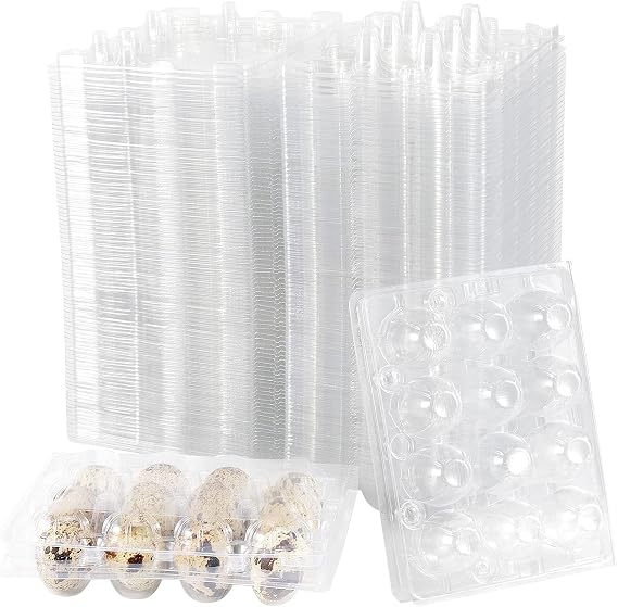 JOIKIT 50 PCS 12 Cavity Clear PVC Quail Egg Cartons, Stackable Egg Storage Box, Plastic Bulk Cartons for Quail Eggs