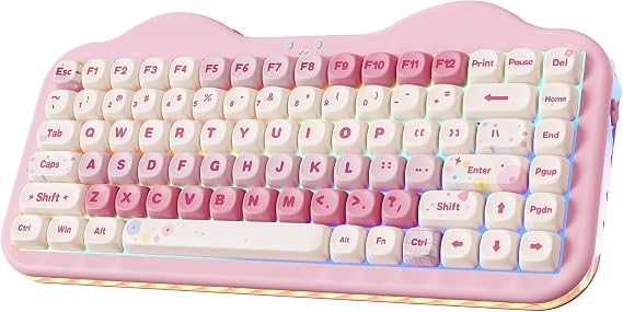YUNZII C75 Cute 75% Wireless Mechanical Keyboard (Pink, Milk V2 Switch) | Creamy Cake Keyboard, BT5.0/2.4G/USB-C, Hot-Swap, NKRO, PBT MOA Keycaps,5500mAh RGB Gasket Mount for Mac/Win/Gaming/Office